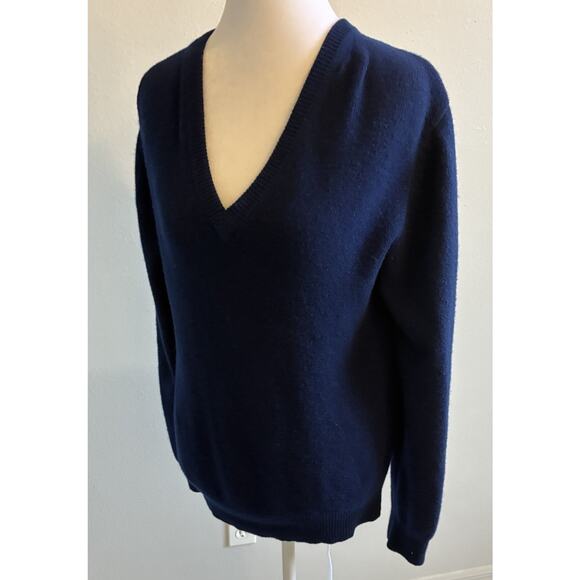 VTG Bloomingdale's 100% Cashmere V-Neck Sweater Golfing Sporty Blue Hong Kong S - Picture 4 of 11